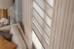 Beige color drapes paired with sheer horizontal shades birmingham