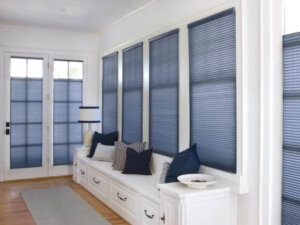 Blue cellular shades in mudroom Birmingham