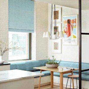 blue roman shades in kitchen birmingham