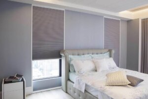 Grey Cellular Shades in bedroom scaled birmingham