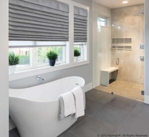 Grey Roman Shades in bathroom birmingham