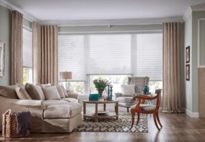 cellular shades in living room with drapes Birmingham