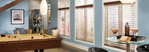 Red Oak Finish 2 Corded Wood Blinds in Game Room birmingham al
