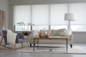 white roller shades living room birmingham